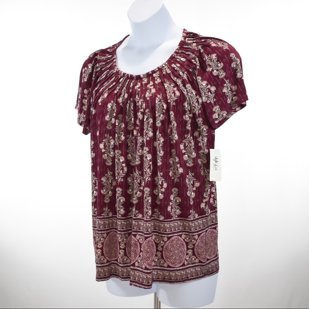 Style & Co Pleat Neck Boho Blouse
